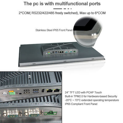 이중 RJ45 24in이 있는 250cd/m2 SUS304 무소음 HMI 패널 PC PCAP